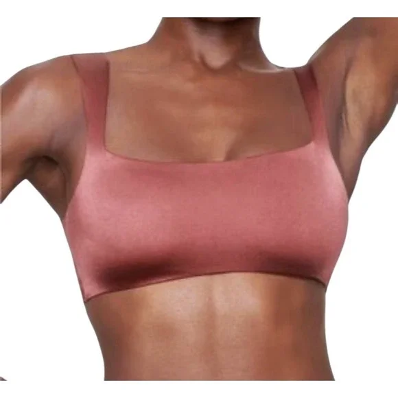 New SKIMS Bralette Top Women's XS Berry Stretch Satin Square‎ Neck Romantic New - Picture 2 of 10